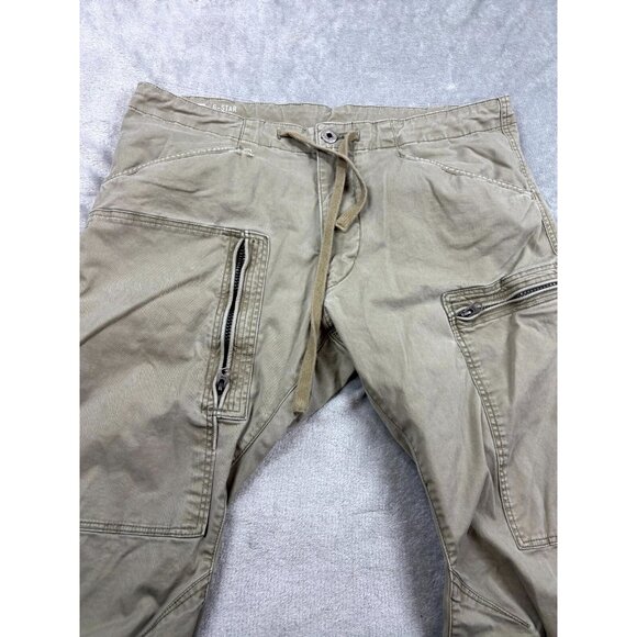 G-Star Raw Cargo Pants Men's 34/30 Beige Zip Pockets Tapered Leg Drawstring - Picture 4 of 13